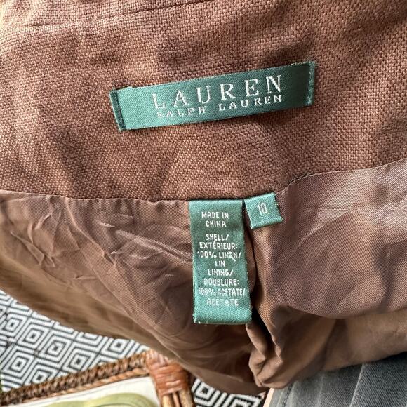 Lauren Ralph Lauren NWT Vintage Dead Stock Brown Linen Blazer Career Size 10 - Picture 3 of 5